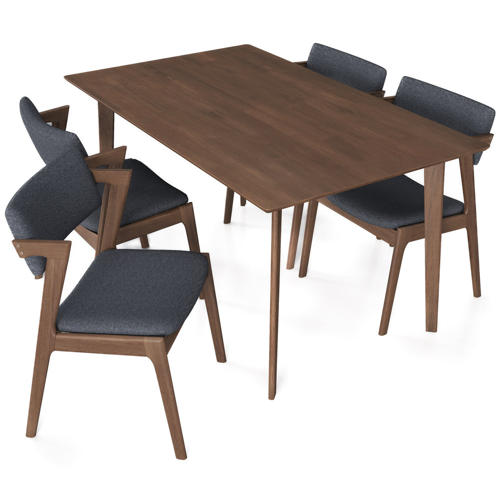 Abbott Large Walnut Dining Set - 4 Ricco Dark Gray Chairs | MidinMod |TX | Best Furniture stores in Houston