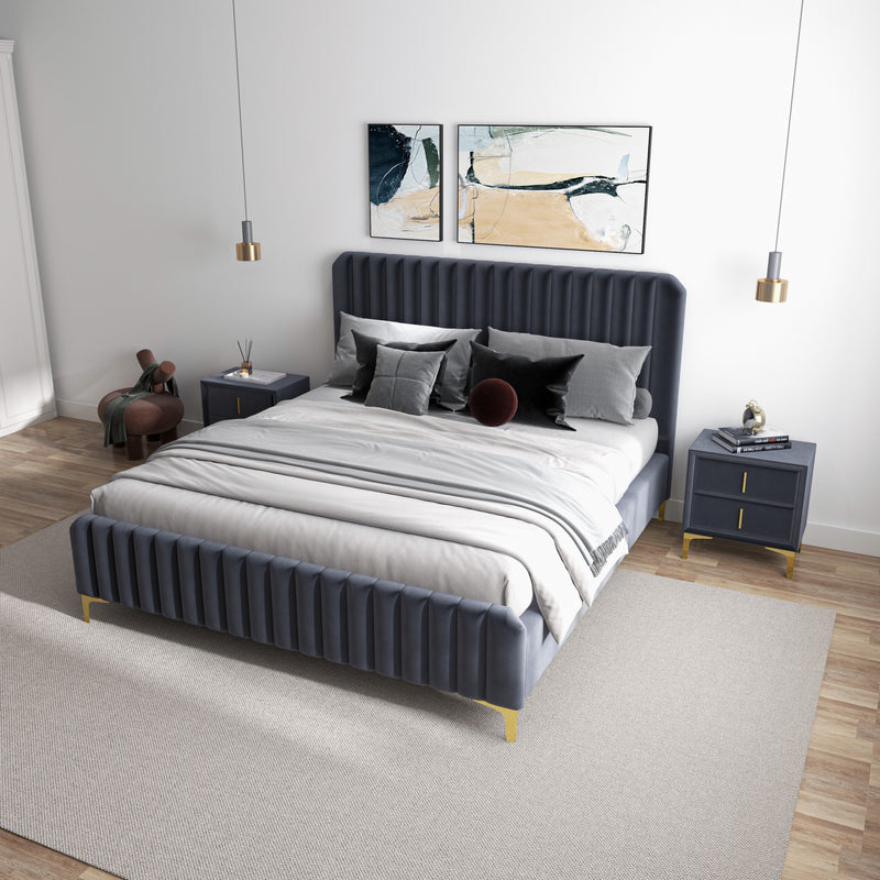 Angela King Size Grey Velvet Platform Bed  | MidinMod | Houston TX | Best Furniture stores in Houston