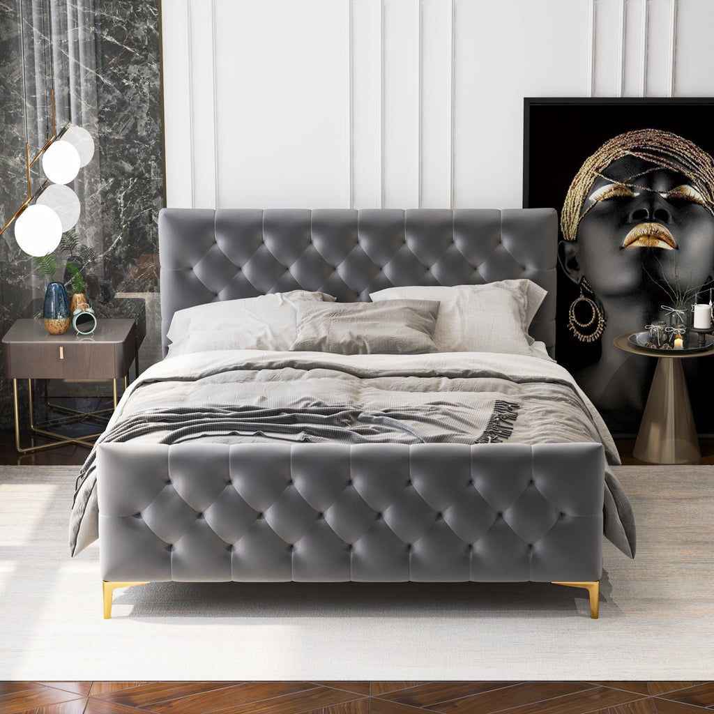 Beverly Queen Size Dark Grey Velvet Platform Bed  | MidinMod | TX | Best Furniture stores in Houston