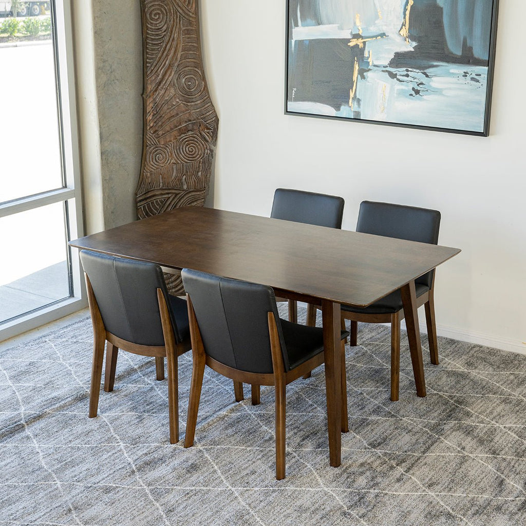 Alpine (Large - Walnut) Dining Set with 4 Virginia (Black Leather) Dining Chairs - MidinMod Houston Tx Mid Century Furniture Store - Dining Tables 1