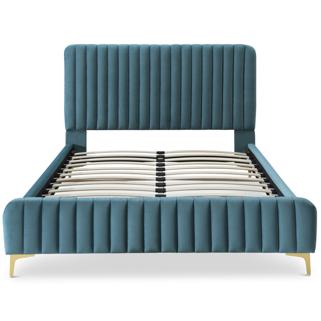Angela Queen Size Sea Blue Velvet Platform Bed  | MidinMod | TX | Best Furniture stores in Houston