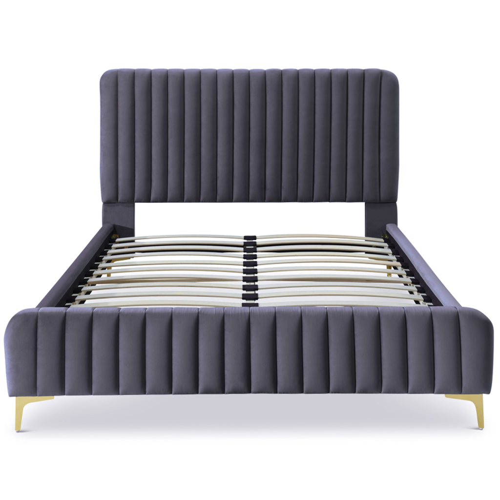Angela Queen Size Grey Velvet Platform Bed  | MidinMod | Houston TX | Best Furniture stores in Houston