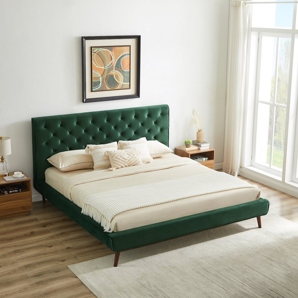 Ashley Platform Bed (King - Green Velvet) | Mid in Mod | Houston TX | Best Furniture stores in Houston