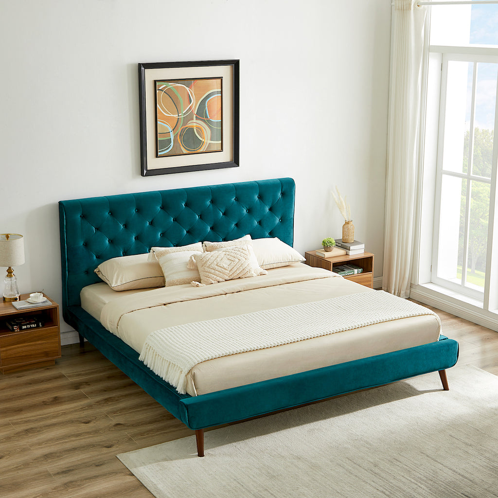Ashley King Turquoise Velvet Platform Bed  | MidinMod | Houston TX | Best Furniture stores in Houston