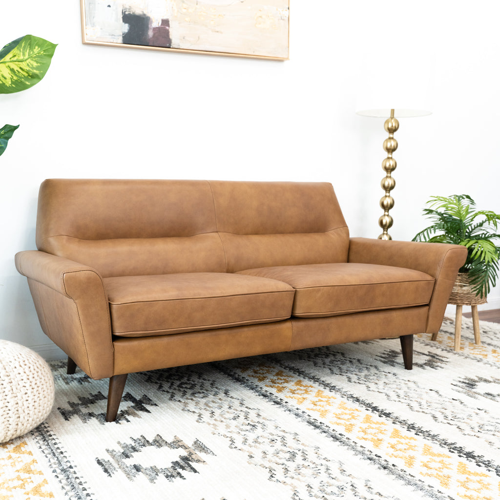 Pena Tan Leather Loveseat Sofa | MidinMod | TX | Best Furniture stores in Houston