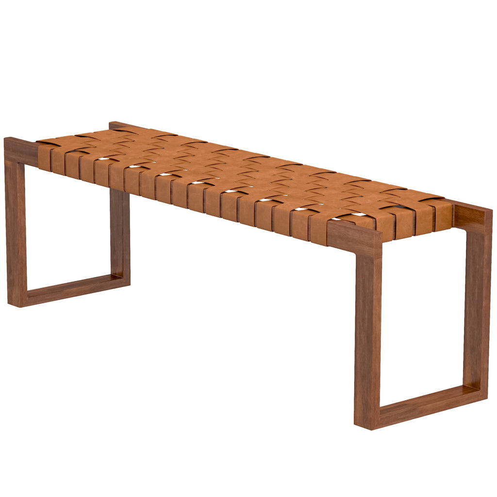 Elgin Modern Rectangular Genuine Tan Leather Bench | MidinMod | TX | Best Furniture stores in Houston
