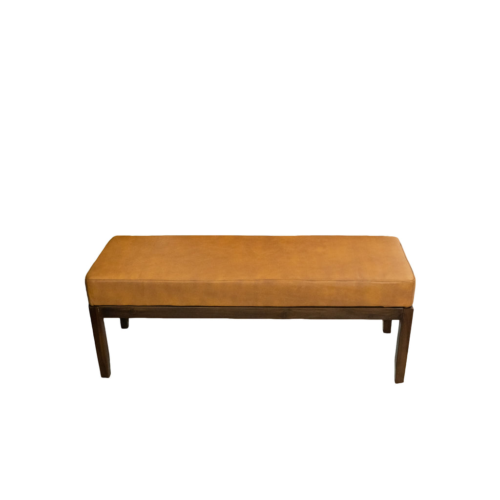 Kampa Tan Leather Bench with stitching | MidinMod | Houston TX | Best Furniture stores in Houston