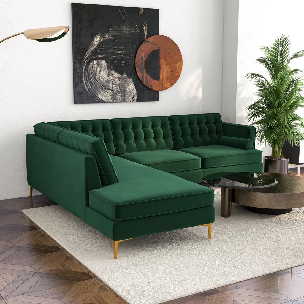 Caleb Sectional Sofa - Green Velvet Left Chaise | MidinMod | TX | Best Furniture stores in Houston