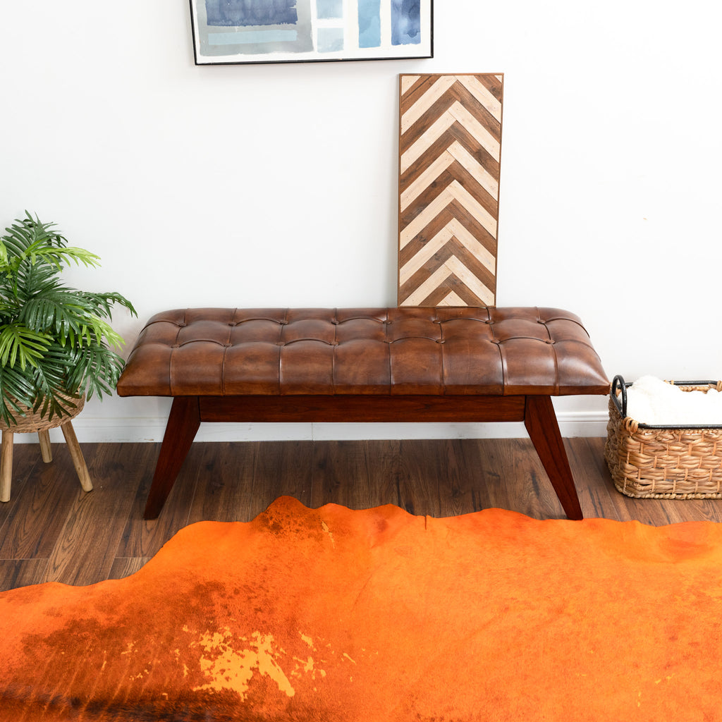 Niles Genuine Tan Leather Bench  | MidinMod | Houston TX | Best Furniture stores in Houston
