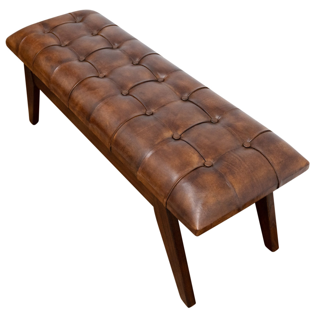 Niles Genuine Tan Leather Bench  | MidinMod | Houston TX | Best Furniture stores in Houston
