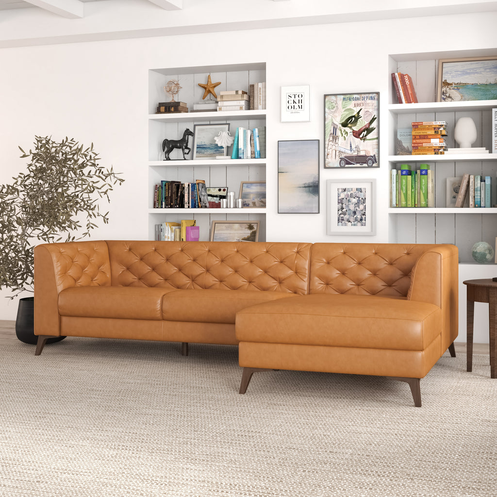 Fargo Sectional Leather Sofa - Tan Leather Rigt Chaise | MidinMod | TX | Best Furniture stores in Houston