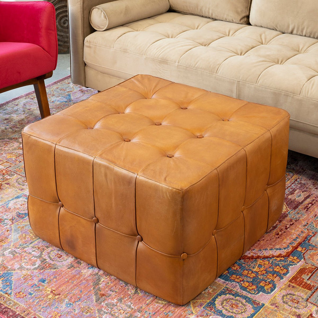 Bunta Ottoman Large - Tan Leather  | MidinMod | Houston TX | Best Furniture stores in Houston